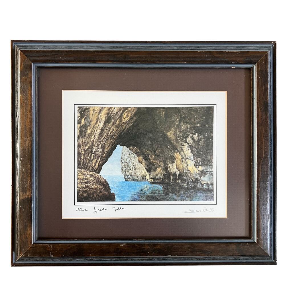 Blue Grotto Malta Framed Art Print Signed Mediterranean Coastal Cave Nautical‎